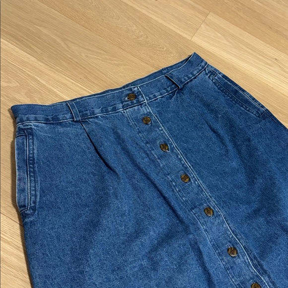 Vintage (18) TANJAY Petites Denim Midi Skirt Buttons Cotton Pockets Dark Wash - Picture 3 of 11